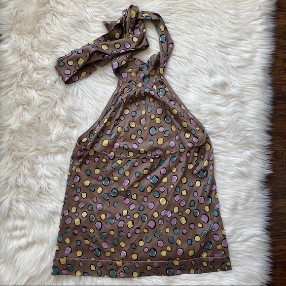 BCBGMaxAzria Multicolor Dot Silk Halter Top - Picture 8 of 9